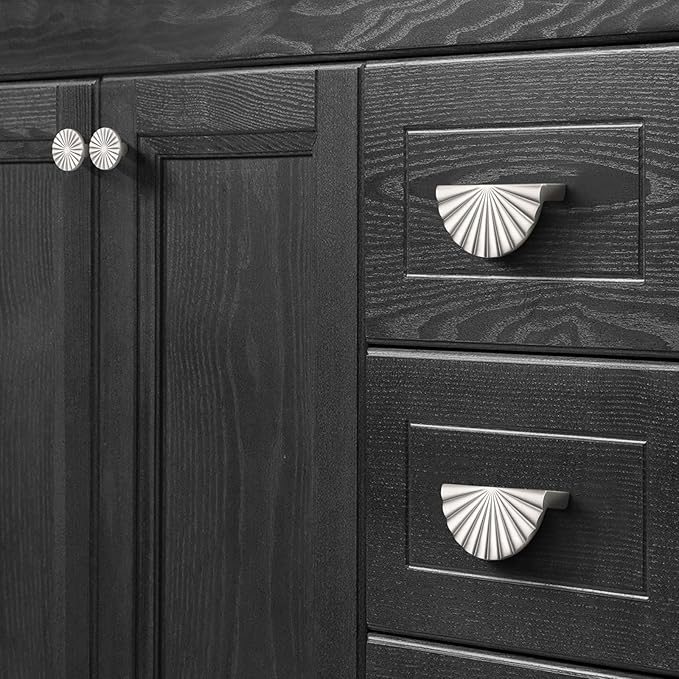 2 Pack 3 Inch (76mm) Nickel Cabinet Pulls Cup Flat Drawer Handles Kitchen Cupboard Pull Bathroom Dresser Sunflower Handle Unique Hardware for Furniture Door Wardrobe Hardware TYH-BN-2
