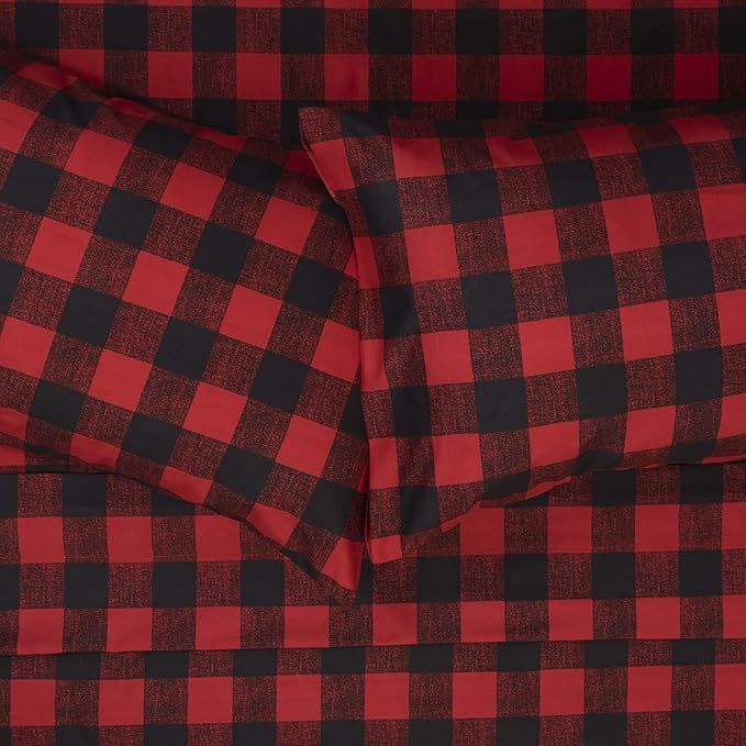 California King Sheet Sets - Breathable Luxury Sheets with Full Elastic & Secure Corner Straps Built In - 1800 Supreme Collection Bedding, Sheet Set, California King, Buffalo Check Burgundy