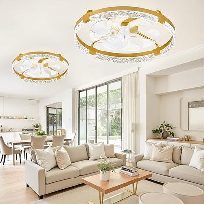 LEDIARY 2 Pack 24 Inch Modern Ceiling Fans with Lights and Remote, Dimmable Flush Mount Ceiling Fan, Gold Low Profile Ceiling Fan with 3 CCT and 6 Speeds