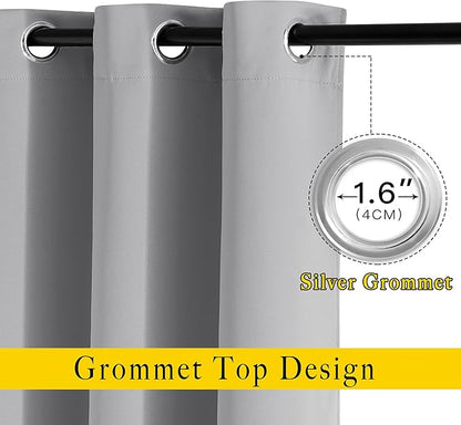 NICETOWN Room Darkening Silver Grey Curtains for Living Room - Solid Thermal Insulated Sound Reducing Grommet Curtains Drapes for Bedroom/Patio (2 Panels, W66 x L84)
