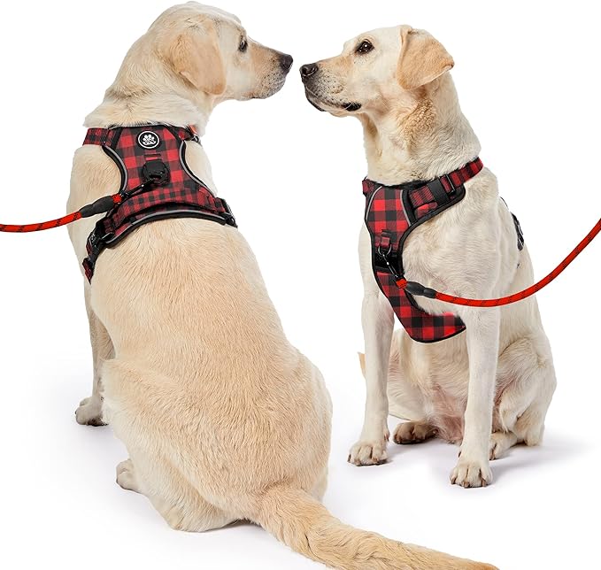 NESTROAD No Pull Dog Harness with Leash, Reflective No Choke Pet Vest Harness,Adjustable Soft Padded Dog Harness with Easy Control Handle for Large Dogs(Checkered Red,X-Large)-Mewly Pet