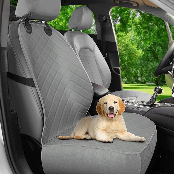 Active Pets Dog Car Seat Cover, Waterproof Front Seat Protector for SUV Truck Sedan, Pet Safety Travel Comfort System with Universal Fit, Grey-Mewly Pet