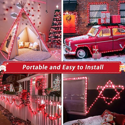 JMEXSUSS 2 Pack Red Christmas Lights Battery Operated Rope Lights Outdoor Waterproof Total 200LED 8 Modes Battery Powered String Lights with Remote for Patio Tree Garden Christmas Decor