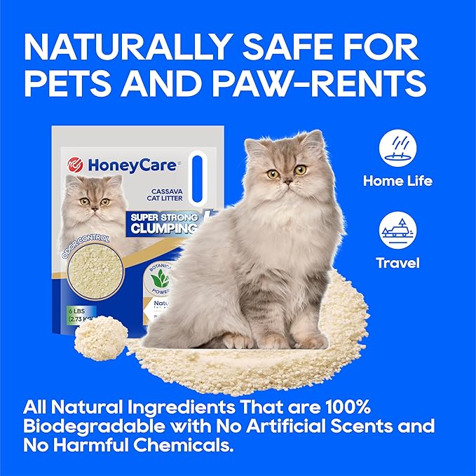 HoneyCare Cassava Cat Litter | Natural Cassava Formula | Fast Clumping & Odor Control | Low Dust & Eco-Friendly | 6 lbs-Mewly Pet