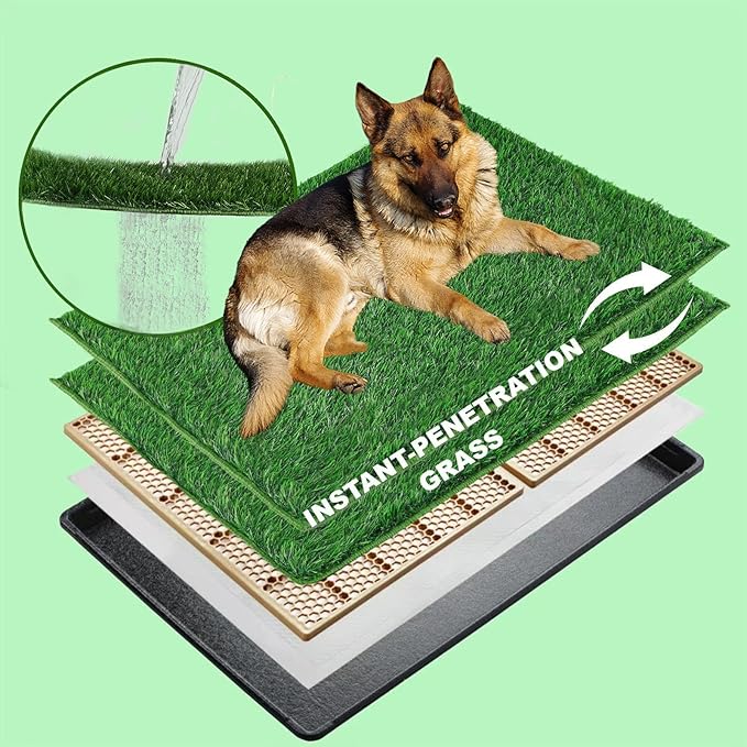 MEEXPAWS XL Dog Grass Pad With Tray - Artificial Potty for Balcony, New Generation Instant-Penetration, Litter Box With Hemmed Edge, Disposable Pee Pad-Mewly Pet