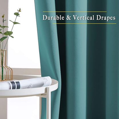 NICETOWN Blackout Sea Teal Curtains 84 inches Long, Grommet Room Darkening Thermal Insulated Sound Dampening Window Treatments for Bedroom/Home Office, 2 Panels, W46 x L84