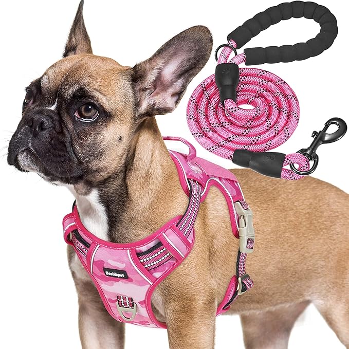 Heavy Duty Tactical Dog Harness for Medium Dogs, No Pull Adjustable Pet Harness Reflective Service Training Easy Control Pet Vest Military K9 Working Dog Harnesses- Medium, Pink Camo-Mewly Pet