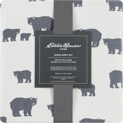 Eddie Bauer - Twin Sheets, Cotton Flannel Bedding Set, Brushed for Extra Softness, Cozy Home Decor (Bear Family)
