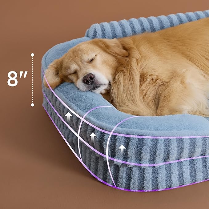 LE SURE Cute XL Dog Beds, Orthopedic Waterproof Dog Bed for Extra Large Dogs, Non-Slip Bottom and Egg-Crate Foam Big Pet Couch Sofa with Washable Removable Cover, Blue-Mewly Pet