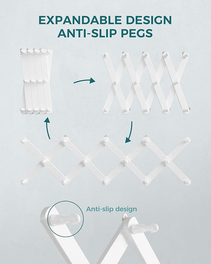 OROPY Wood Accordion Wall Hanger, Expandable Coat Rack Wall Mount with 14 Pegs, Expanding Hat Rack for Wall White