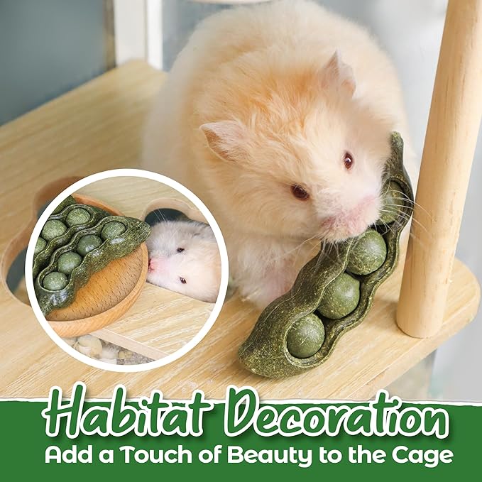 TEEWY 3PCS Guinea Pig Chew Toys, Prevent Teeth Overgrowth, Natural Vegetables and Timothy Grass, Hamster Chew Toys, Guinea Pig Toys, Chinchilla Toys, Peapod-Shaped-Mewly Pet