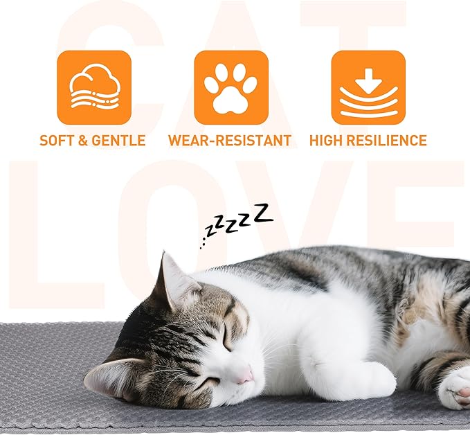 Large Cat Litter Mat for Litter Box, 47"×33" Double Layer Trapping Mat, Non-Slip Water Proof Kitty Litter Pad, Grey-Mewly Pet