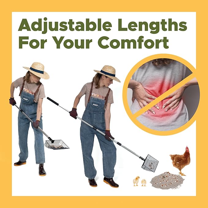 Premium Chicken Poop Scooper for Sand - Durable Chicken Coop Scoop Set - Sifting Shovel for Coop Cleaning - Metal Sand Sifter for Poultry Run - Poultry Litter Tools-Mewly Pet