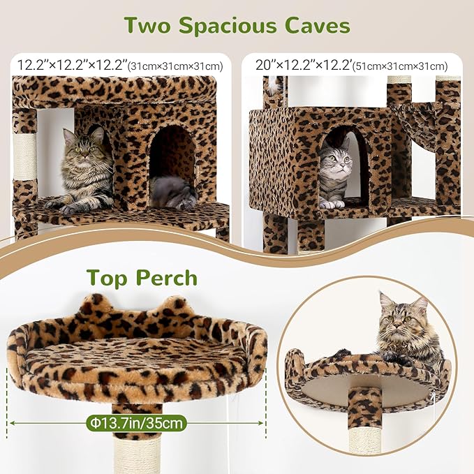 Globlazer Heavy Duty Cat Trees for Large Cats, Sturdy 72in Maine Coon Cat Tree for Large Cat 20 lbs+ Heavy Duty Cat Tower for Adult Biggest Cats with 6 Scratching Posts, Hammock, S72, Leopard Print-Mewly Pet