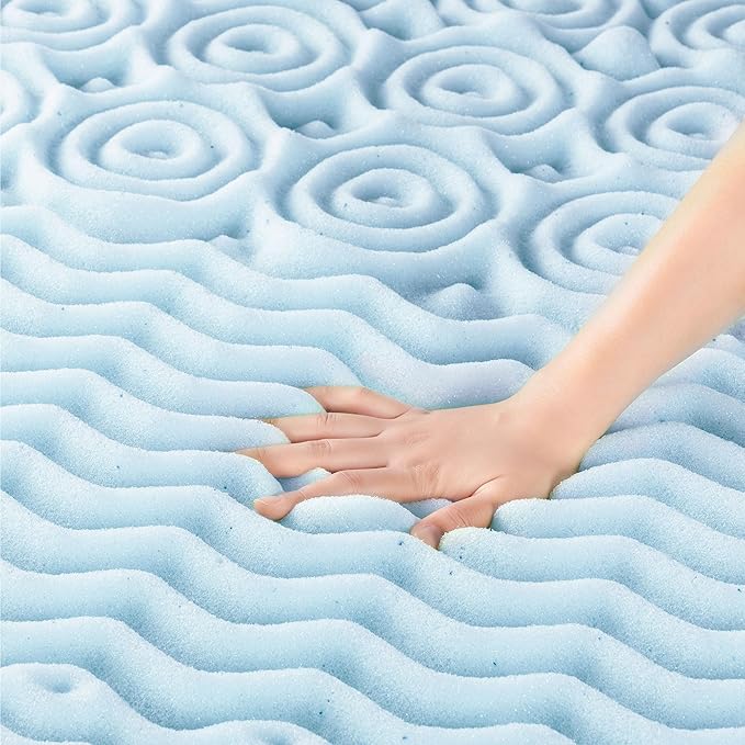 Mellow 4 Inch 5-Zone Memory Foam Mattress Topper, Cooling Gel Infusion, Dorm Essentials, Full Blue