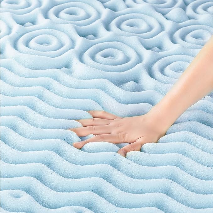 Mellow 3 Inch 5-Zone Memory Foam Mattress Topper, Cooling Gel Infusion, Dorm Essentials, King Blue