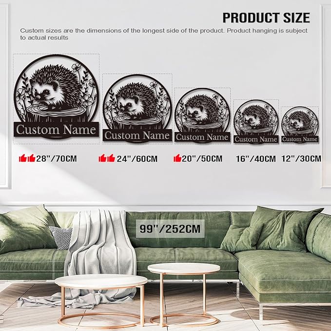 Custom Hedgehog Metal Sign, Personalized Hedgehog Metal Wall Art,Hedgehog Lovers Gift Metal Kid Room Decor,Personalized Hedgehog Lover Name Sign,Kid Nursery Decoration (Hedgehog B)