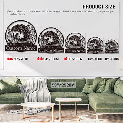 Custom Hedgehog Metal Sign, Personalized Hedgehog Metal Wall Art,Hedgehog Lovers Gift Metal Kid Room Decor,Personalized Hedgehog Lover Name Sign,Kid Nursery Decoration (Hedgehog B)