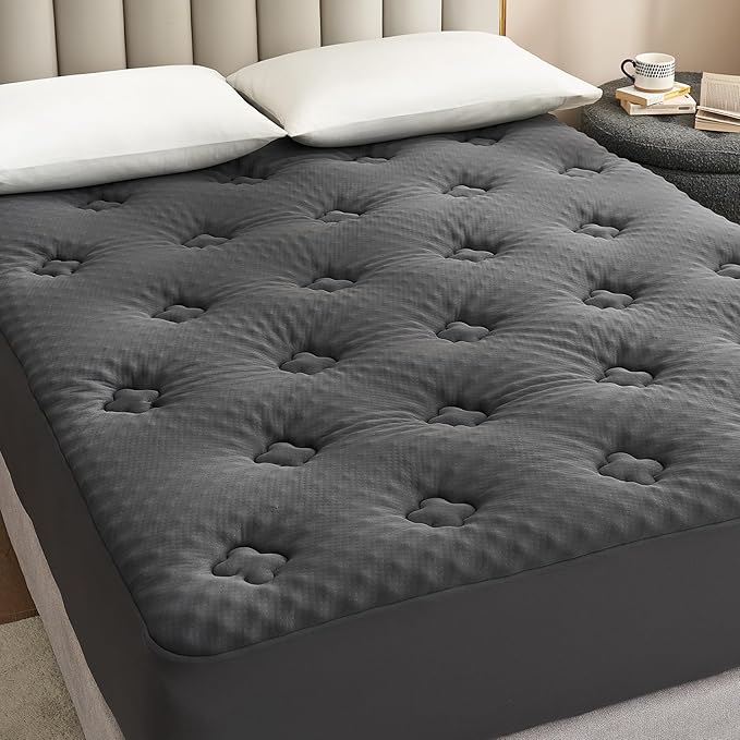 Hansleep Full Size Mattress Topper Viscose Derived from Bamboo, Memory Foam Pillow Top Mattress Topper Full with Deep Pocket, Breathable Mattress Pad for Back Pain Relief, 54" x75", Charcoal Grey