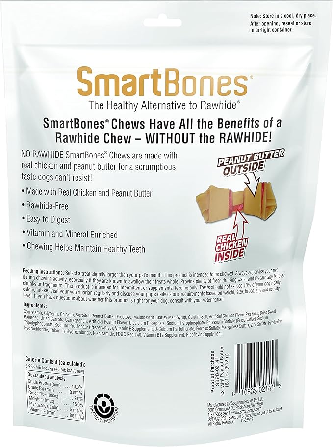 SmartBones Mini Chews With Real Peanut Butter 32 Count, Rawhide-Free Chews For Dogs-Mewly Pet