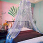 Eimilaly Lace Bed Canopy Mosquito Netting with Warm Lights, Princess Bed Canopy for Girls Room Decor, Blue/Single Door