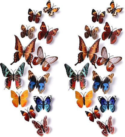 24pcs 3D Vivid Special Man-Made Lively Butterfly Art DIY Decor Wall Stickers Decals Nursery Decoration, Bathroom Décor, Office Décor, 3D Wall Art, 3D Crafts for Wall Art Kids Room Bedroom