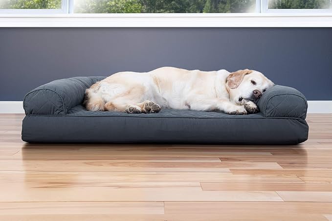 Furhaven Cooling Gel Dog Bed for Large Dogs w/ Removable Bolsters & Washable Cover, For Dogs Up to 95 lbs - Quilted Sofa - Iron Gray, Jumbo/XL-Mewly Pet