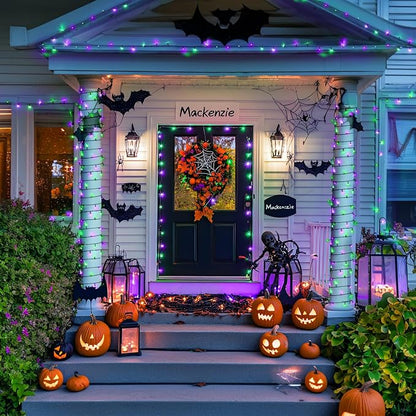 JMEXSUSS 250 LED Purple and Green String Lights Outdoor Waterproof with 8 Modes for Party Garden Patio Halloween Decorations
