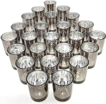 24 Pcs Black Votive Candle Holders, Speckled Mercury Black Glass Candle Holder Bulk for Wedding Centerpiece Table Decor, Tea Lights Candle Holder for Valentines Day Decor, Home Decor
