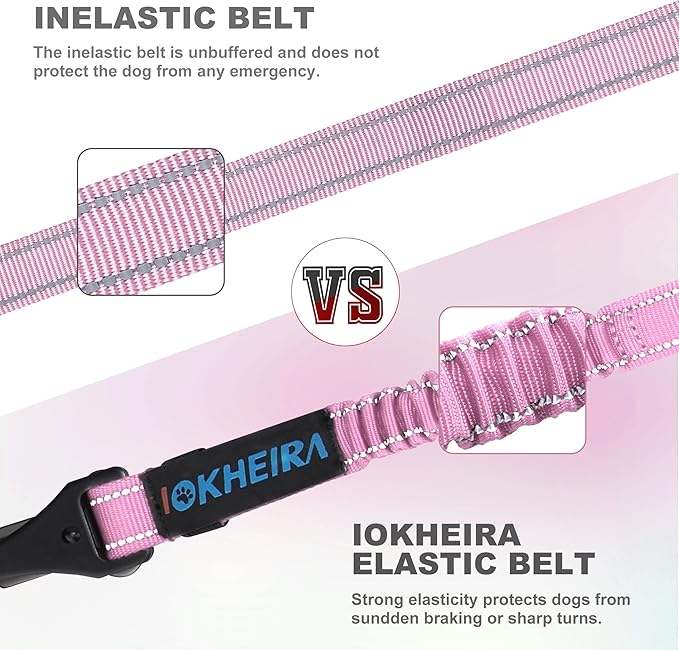 IOKHEIRA Dog Seatbelt - Adjustable Reflective Bungee Harness with Aluminum Swivel Carabiner-Mewly Pet