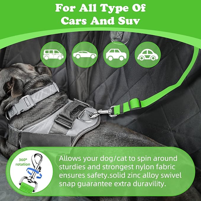 BWOGUE 2 Packs Dog Cat Safety Seat Belt Strap Car Headrest Restraint Adjustable Nylon Fabric Dog Restraints Vehicle Seatbelts Harness Green-Mewly Pet