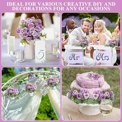Zeyune 8 Pack 12 Inch Wedding Bouquets for Bride Bridesmaid Purple and Lilac Artificial Rose Bouquet Fake Silk Roses Flowers Bunches Bulk for Home Office Garden Parties Decoration