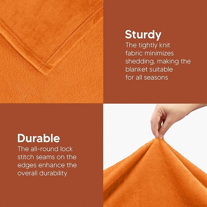 Utopia Bedding Fleece Blanket Throw Size Burnt Orange 300GSM Luxury Anti-Static Fuzzy Soft Microfiber Halloween Blanket for Couch, Sofa and Bed (60x50 Inch)