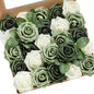 Ling's moment Artificial Flowers 25Pcs Emerald Green Mix Roses Decor w/Stems,3" Real Touch DIY Foam Floral for Wedding Bouquet/Centerpieces, Outdoors Party Backdrop, Room/Table, and Garden/Pot Decor