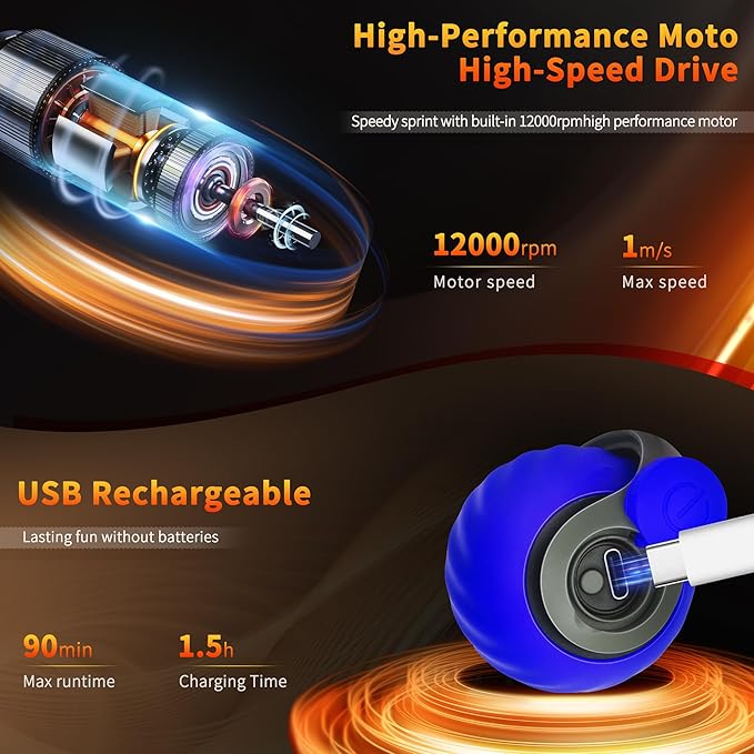 Speedy Tail 2.0 Interactive Cat Toy – Smart Self-Rolling Cat Ball with Feather Tail, Automatic Moving Motorized Toy for Indoor Cats, Chasing & Hunting Fun (Blue)-Mewly Pet