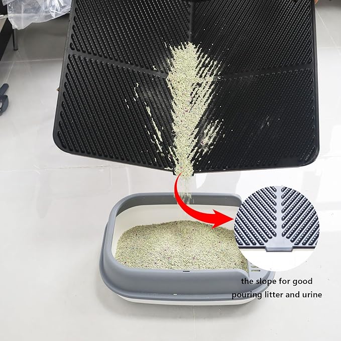 Silicone Cat Litter Mat, Scratch-Resistant Litter Trapping Mat, Waterproof & Non-Slip Litter Box Mat, Highly Effective for Collecting Litter, Easy to Clean for Indoor Use-Mewly Pet