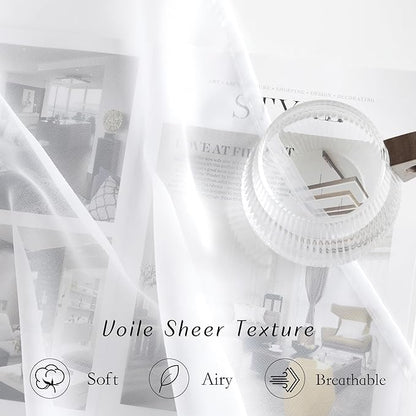 NICETOWN White Sheer Curtains 80 inches Long for Doorway, Grommet Voile Sheer with Light Filtering Window Treatments Elegant Door Curtains for Nursery/Bedroom, W42 x L80, 2 Panels