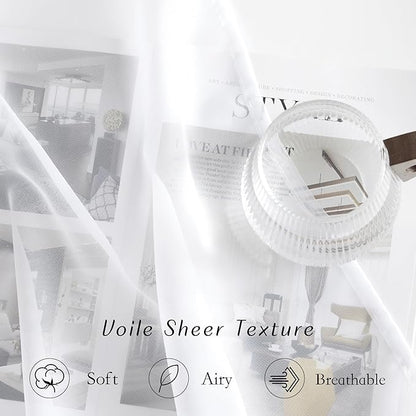 NICETOWN White Sheer Curtains for Living Room 90 inches Long - Grommet Light Filtering Voile Sheer Doorway Drapes Lightweight & Breathable Window Treatments for Bedroom, W42 x L90, 2 Panels