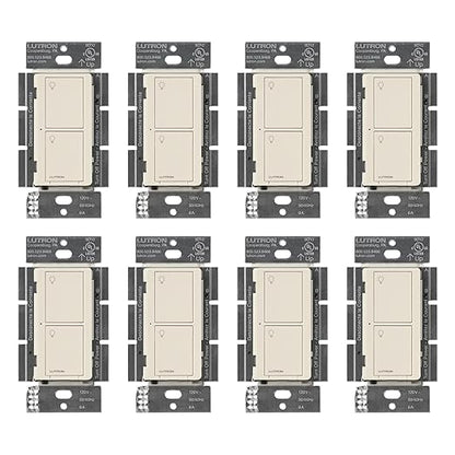 Lutron Caseta Original Smart Switch (Lutron Smart Hub Required), for LED Lights and Fans, 6 Amp, Single-Pole/3-Way, Neutral Required, PD-6ANS-LA-8-Pack, Light Almond, 8 Pack