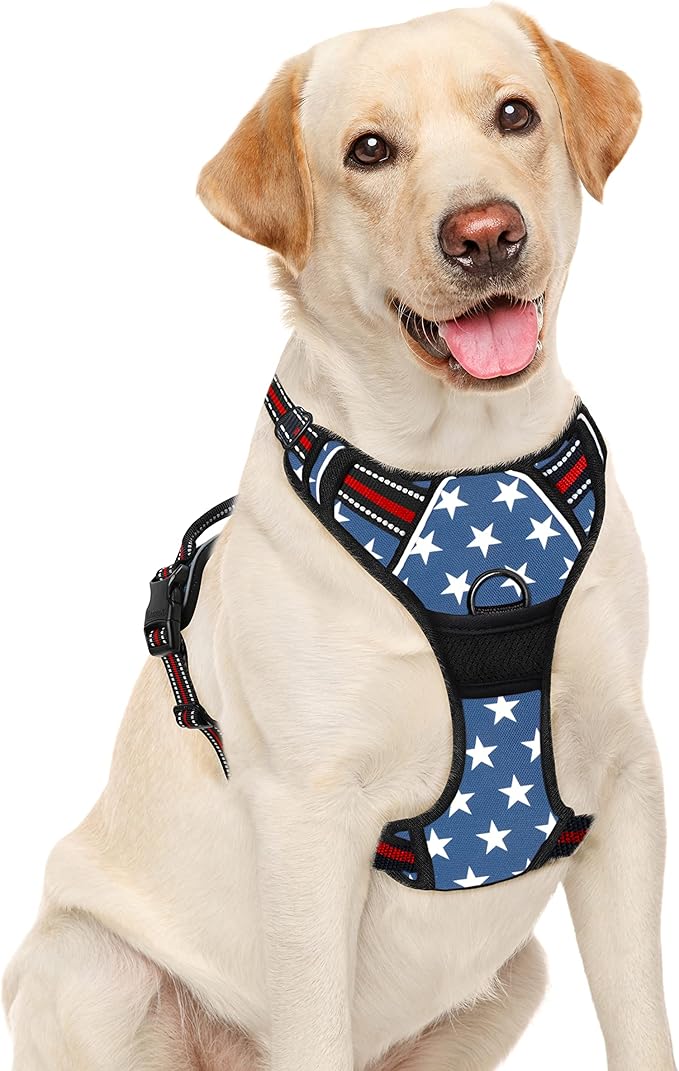 BARKBAY No Pull Dog Harness Large Step in Reflective Dog Harness with Front Clip and Easy Control Handle for Walking Training Running(Star,L)-Mewly Pet