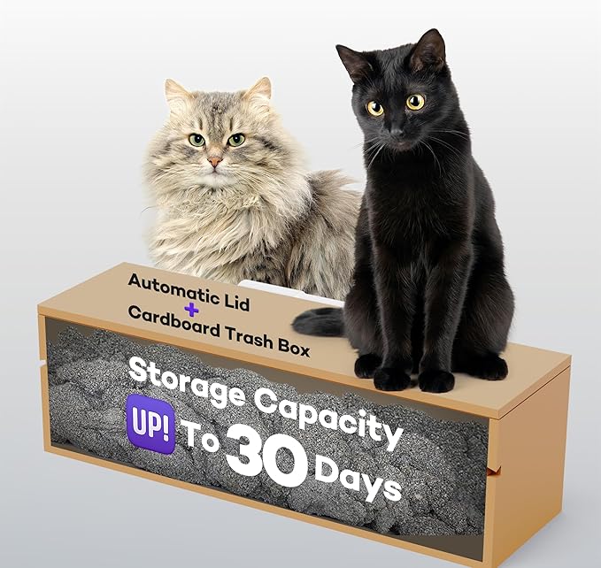 (Upgraded) Popur X5 Self Cleaning Cat Litter Box - Unique Open Top Split System - Automatic Litter Scooping Robot, Odor-Seal, 24 Inch Tray, 30-Day Capacity, 33 lbs. Load, 99% Leakproof (Cardboard Bin)-Mewly Pet