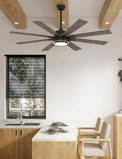 warmiplanet 62 Inch Indoor Ceiling Fans with Lights, 6 Speeds Slient Reversible DC Motor, 3 Color Dimmable LED Light, Timer, Black, 8 Blades