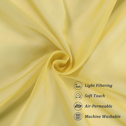 Chyhomenyc Sheer Valances for Windows 2 Pack, Small Valance for Living Room Bathroom Cafe Laundry Basement, Lightweight Rod Pocket Voile Curtain, Mustard Yellow, 42Wx14L Inches