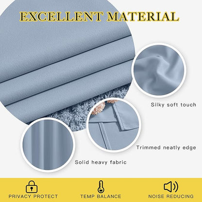 NICETOWN Insulated Curtains Blackout Draperies - Triple Weave Thermal Insulated Solid Ring Top Blackout Panels/Drapes for Bedroom(Vintage Blue, Set of 2, 52 x 45 Inch)
