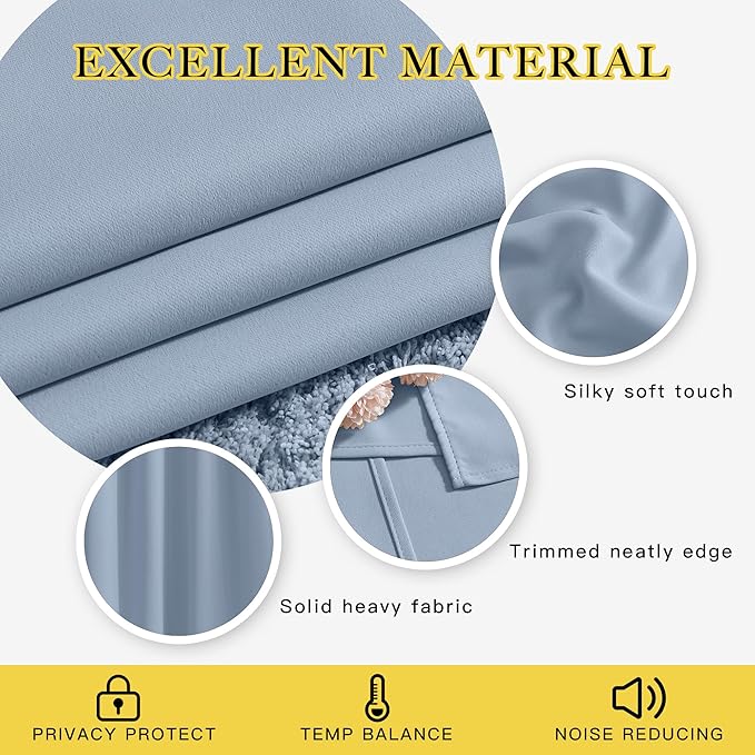 NICETOWN Vintage Blue Sliding Door Curtains 2 Panels Set 118 inches Long, Grommet Thermal Blackout Curtains Privacy Room Divider Sound Reducing for Bedroom/Living Room, W66 x L118