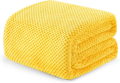 Exclusivo Mezcla Fleece Bed Blanket Twin Size, Super Soft and Warm Blankets for Couch, Sofa and Bed Waffle Textured, Cozy, Fuzzy and Lightweight (Vibrant Yellow, 90x66 Inches)