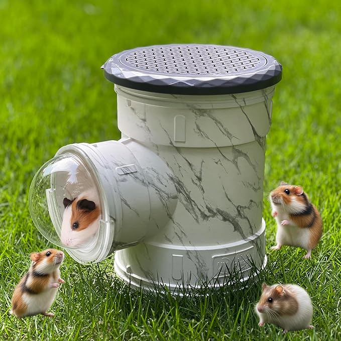 Hamster Carrier Cage, Marble Print Anti-bite and Chewproof Design, Table Chinchillas Cage for Small Guinea Pig Bird Parrot Budgies, Front and Top Ventilation-Mewly Pet