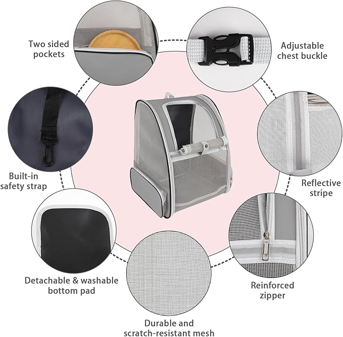 Cat Backpack Carrier,Pet Carrier Airline Approved for Small Dog Cat Puppy Kitten Bunny,Ventilated Mesh Design Animal Backpack for Hiking Camping Travel Bag (Light Grey)-Mewly Pet