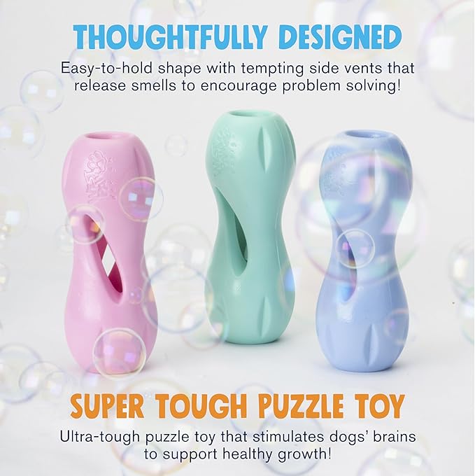 WEST PAW Zogoflex Qwizl Dog Puzzle Treat Toy – Interactive Chewing for Dogs – Dispenses Pet Treats – Brightly-Colored Dog Enrichment Toy for Aggressive Chewers, Fetch, Catch, Small 5.5", Bubblegum-Mewly Pet
