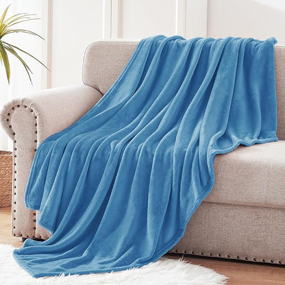 Exclusivo Mezcla Extra Large Fleece Throw Blanket for Couch, Sofa, 300GSM Super Soft and Warm Blankets, Washed Blue Throw All Season Use, Cozy, Plush, Lightweight, 50x70 Inches